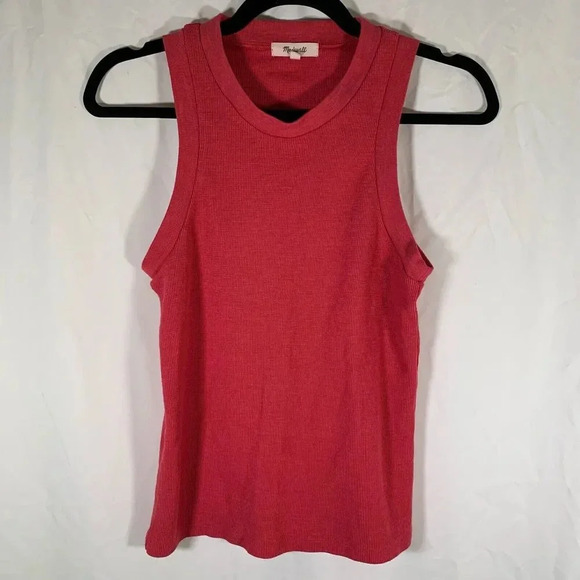 Madewell Tank Top Women’s Small Coral Red Ribbed Knit Sleeveless Crew Neck - Picture 1 of 8